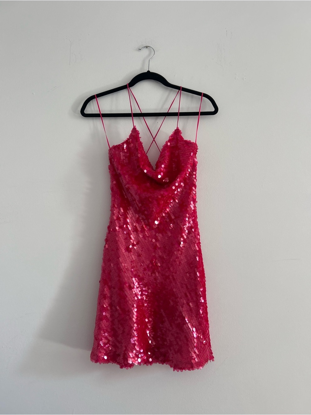 Zara Hot Pink Sequin Slip Mini Dress